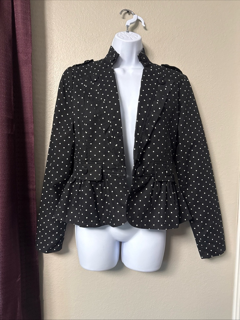 #798 Sashimi Black White Polkadot Fashion Blazer Size Medium